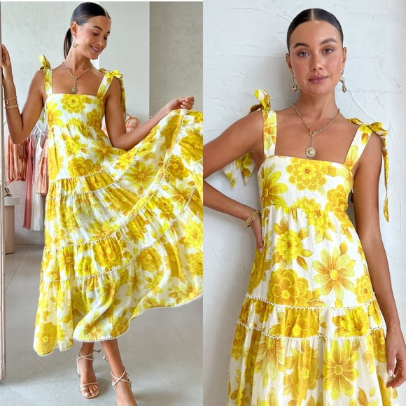 New Alemais Sonny Midi Sundress In Lemon Size 0​ - Picture 3 of 12